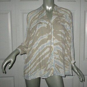 YOUNG FABULOUS & BROKE Beige & Blue Tie Dye Blouse Top